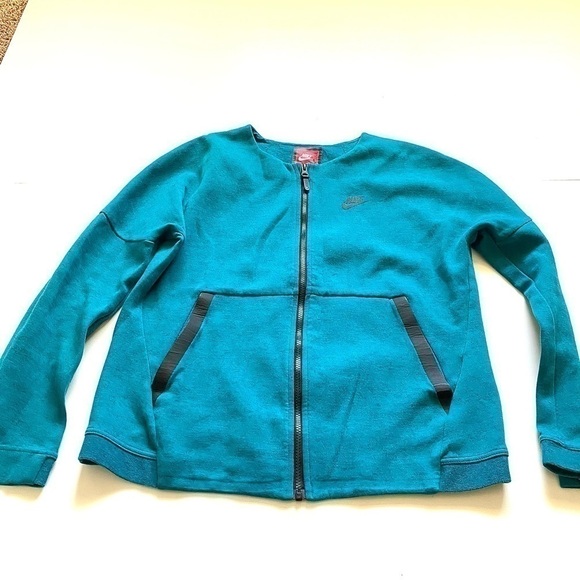 Nike jungle green tech fleece knit zip up collarless athletic teal size medium - Picture 1 of 5